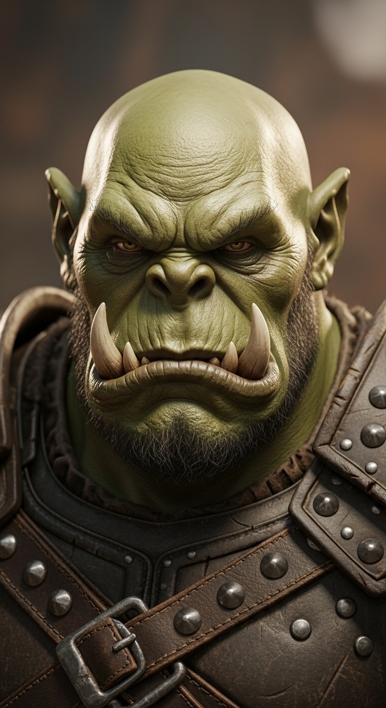 Portrait of an orc warrior with tusks and tribal face paint